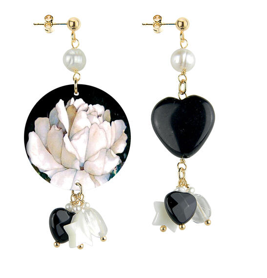 Orecchini Circle Piccolo Fiore Bianco Nero - Lebole Maison