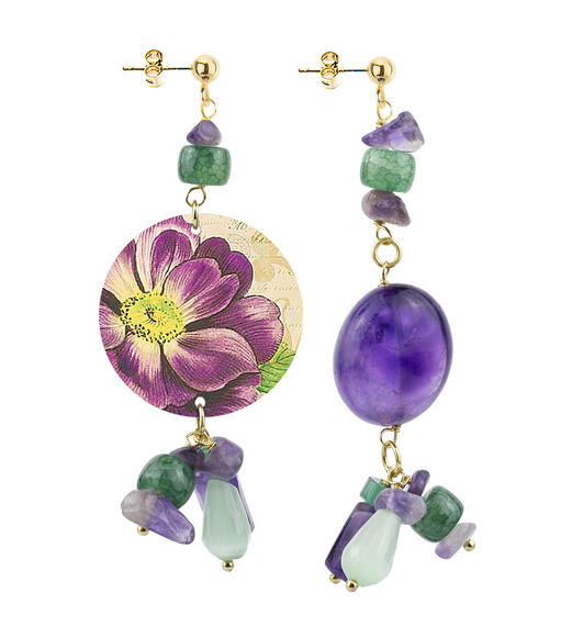 Orecchini Circle Piccolo Fiore  Fondo Chiaro Viola - Lebole Maison
