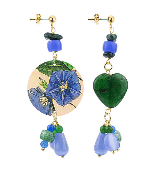 Orecchini Circle Piccolo Fiore Blu Verde - Lebole Maison