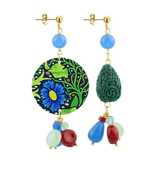 Orecchini Circle Piccolo Fiore Blu Azzurro - Lebole Maison