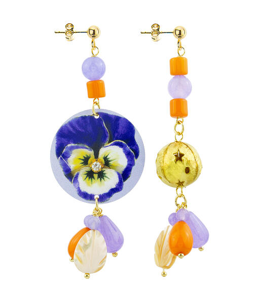Orecchini Circle Piccolo Fiore Panz&egrave; Lilla - Lebole Maison