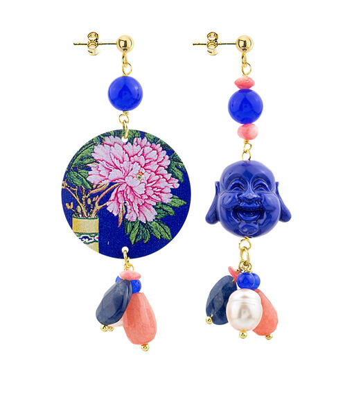 Orecchini Circle Piccolo Rosa Con Vaso Blu - Lebole Maison