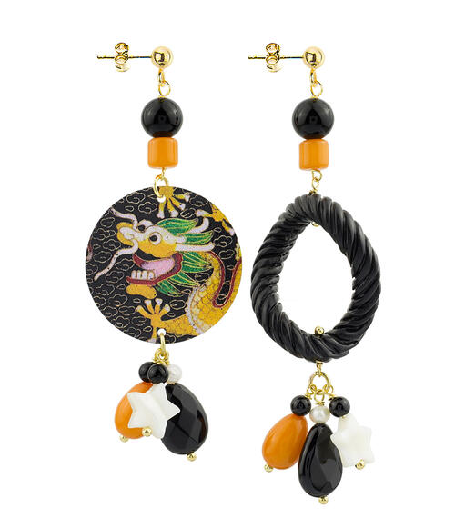 Orecchini Circle Piccolo Drago Nero - Lebole Maison