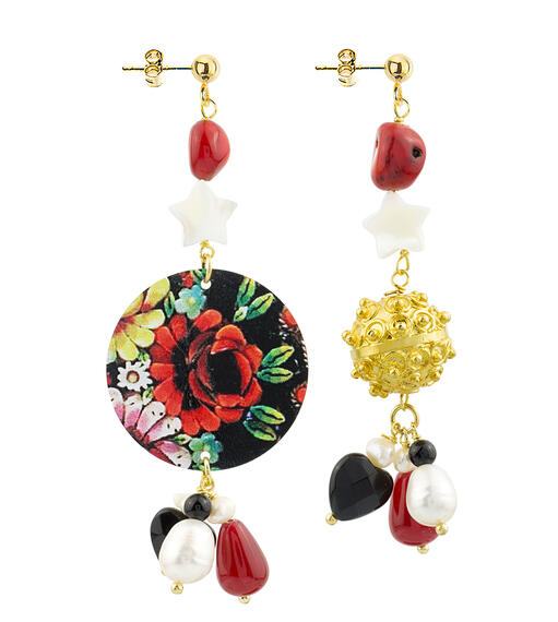 Orecchini Circle Piccolo Fiori Colorati Rubino - Lebole Maison