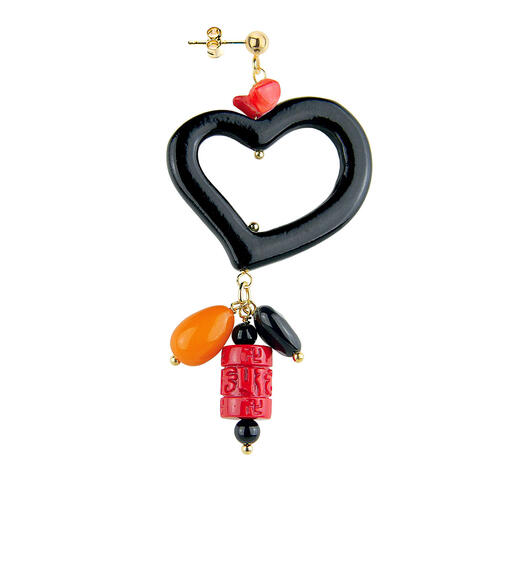 Orecchino Cuore Nero Pietra Rubino - Lebole Maison