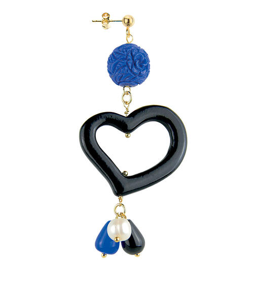 Orecchino Cuore Nero Pietra Blu - Lebole Maison