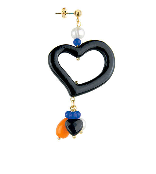 Orecchino Cuore Nero Pietra Perla - Lebole Maison