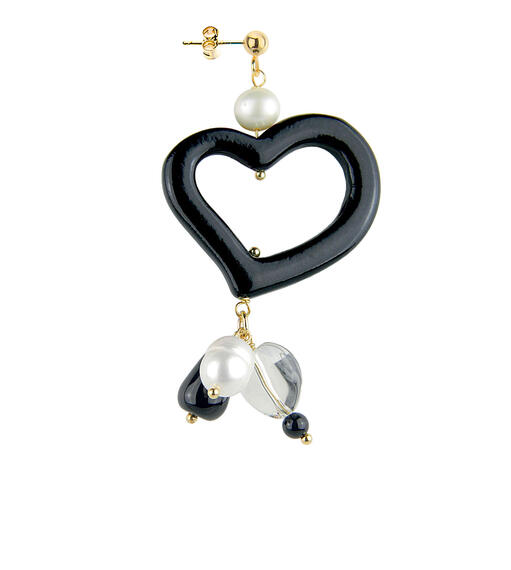 Orecchino Cuore Nero Pietra Perla - Lebole Maison
