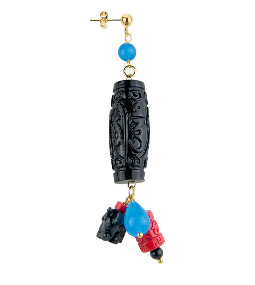 Orecchino Cilindro Nero Pietra Azzurro - Lebole Maison