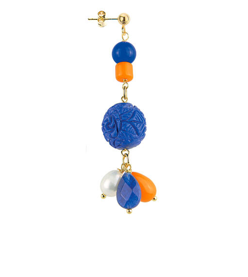 Orecchino Palla Blu Pietra Arancione - Lebole Maison