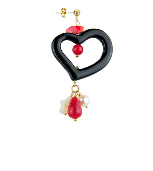 Orecchino Cuore Nero Rubino - Lebole Maison