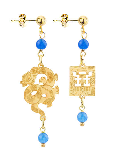 Orecchini Mini Ottone Drago Azzurro - Lebole Maison