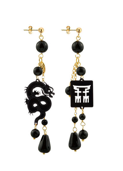 Orecchini Drago Plexi Nero Ciuffo Corto Nero - Lebole Maison
