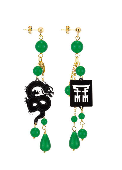Orecchini Drago Plexi Nero Ciuffo Corto Verde - Lebole Maison