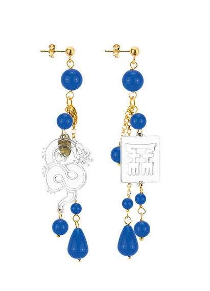 Orecchini Drago Plexi Trasparente Ciuffo Corto Blu - Lebole Maison