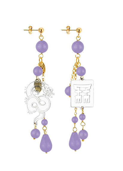 Dragon Earrings Plexi Transparent Short Tuft Lilac - Lebole Maison