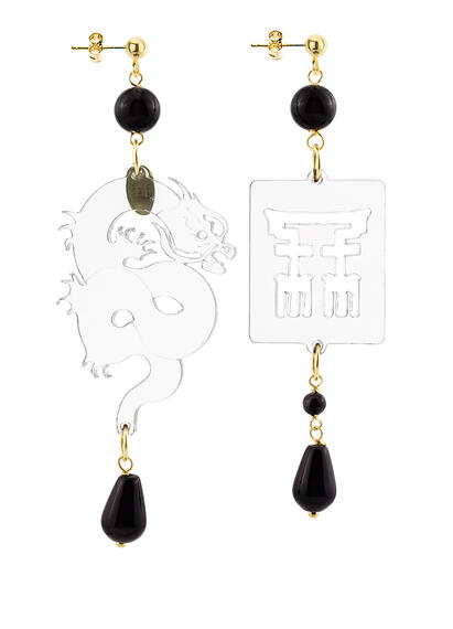 Small Black Transparent Plexi Dragon Earrings - Lebole Maison