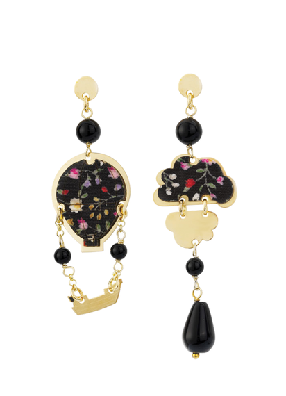 Orecchini Mongolfiera Argento Mini Nero - Lebole Maison