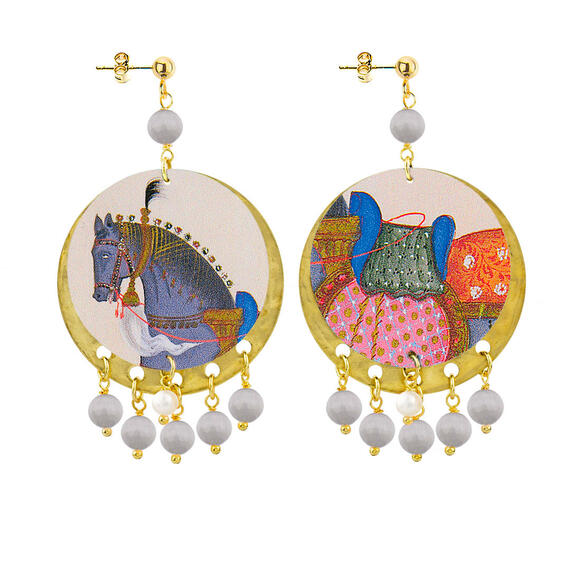 Classic Light Grey Horse Earrings - Lebole Maison