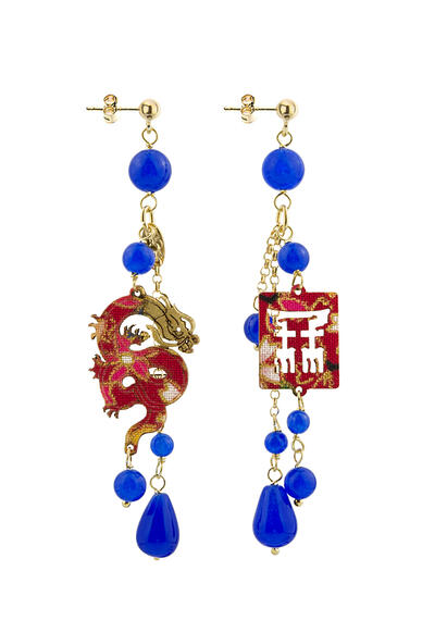 Orecchini Drago Ciuffo Corto Blu - Lebole Maison