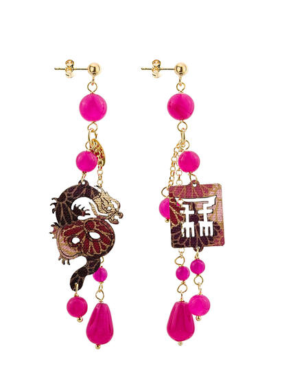Orecchini Drago Ciuffo Corto Fucsia - Lebole Maison