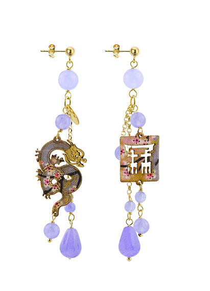 Orecchini Drago Ciuffo Corto Lilla - Lebole Maison