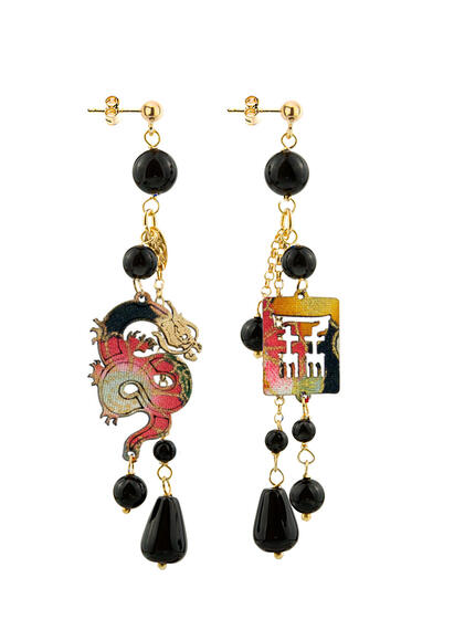 Orecchini Drago Ciuffo Corto Nero - Lebole Maison