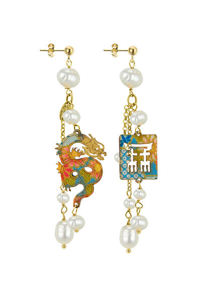 Orecchini Drago Ciuffo Corto Perla - Lebole Maison