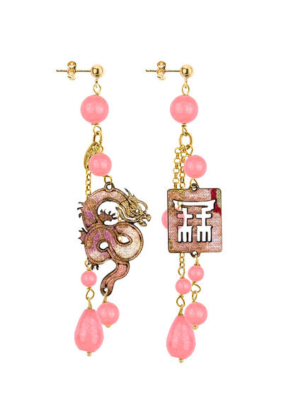 Orecchini Drago Ciuffo Corto Rosa Sfumato - Lebole Maison