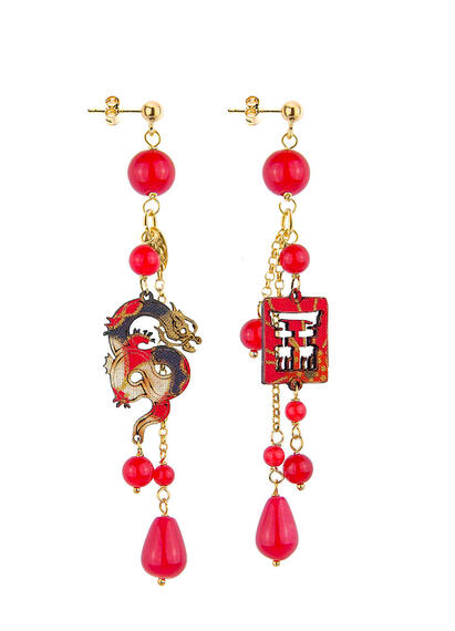 Orecchini Drago Ciuffo Corto Rubino - Lebole Maison