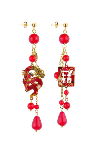 Orecchini Drago Ciuffo Corto Rubino - Lebole Maison