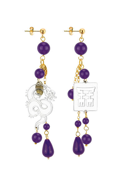 Orecchini Drago Plexi Trasparente Ciuffo Corto Viola - Lebole Maison