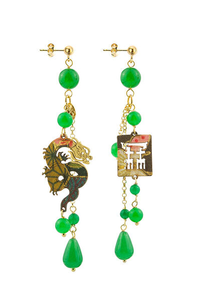 Orecchini Drago Ciuffo Corto Verde - Lebole Maison