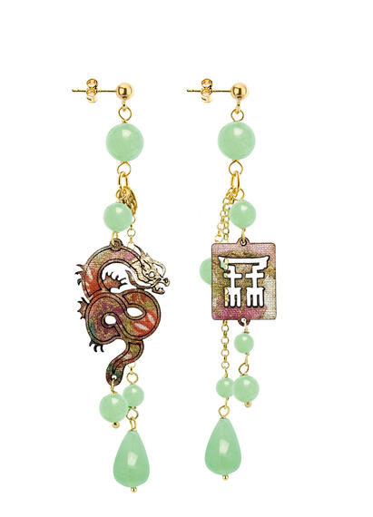 Orecchini Drago Ciuffo Corto Verde Giada - Lebole Maison