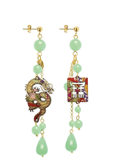 Orecchini Drago Ciuffo Corto Verde Giada - Lebole Maison