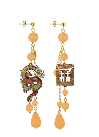 Orecchini Drago Ciuffo Corto Arancio Chiaro - Lebole Maison