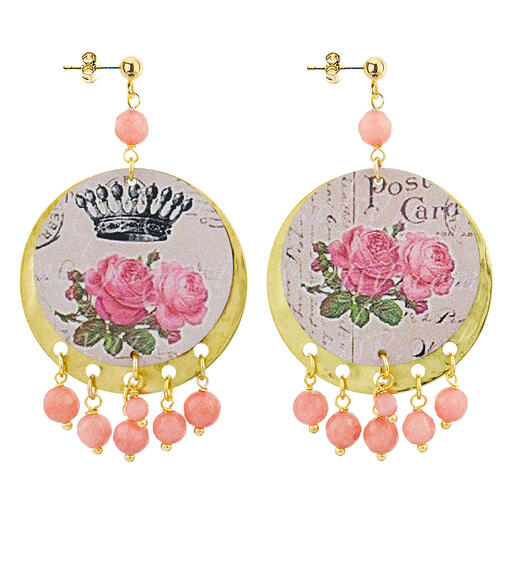 Orecchini Corona E Rose Rosa Sfaccettato - Lebole Maison