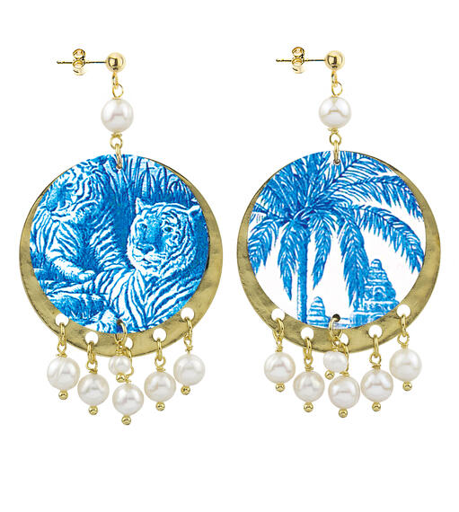 Orecchini Toile De Jouy Classico Perla - Lebole Maison