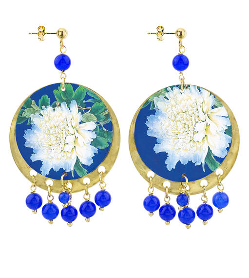 Orecchini Fiore Bianco Classico Blu - Lebole Maison