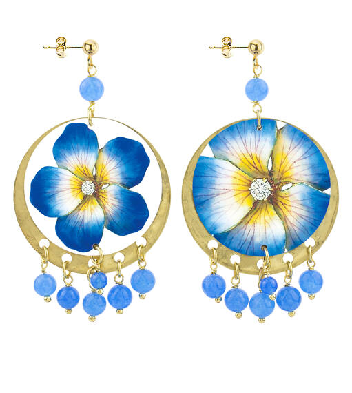 Orecchini Fiore Bianco E Blu Classico Azzurro - Lebole Maison