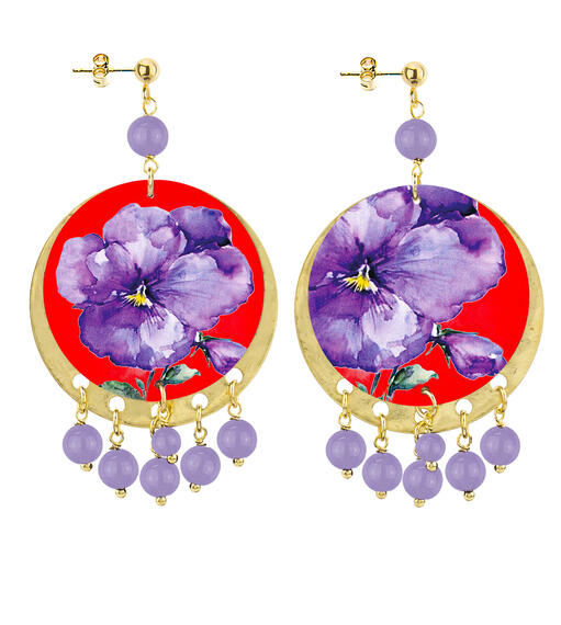 Orecchini Fiore Fondo Rosso Classico Lilla - Lebole Maison
