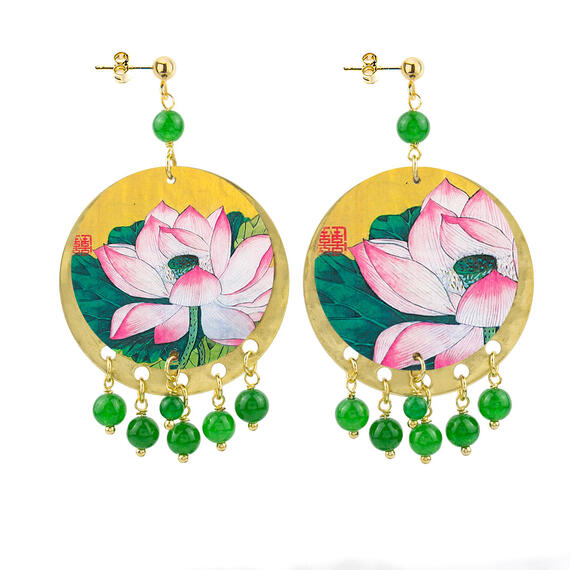 Orecchini Fiore Rosa E Bianco Classico Verde - Lebole Maison