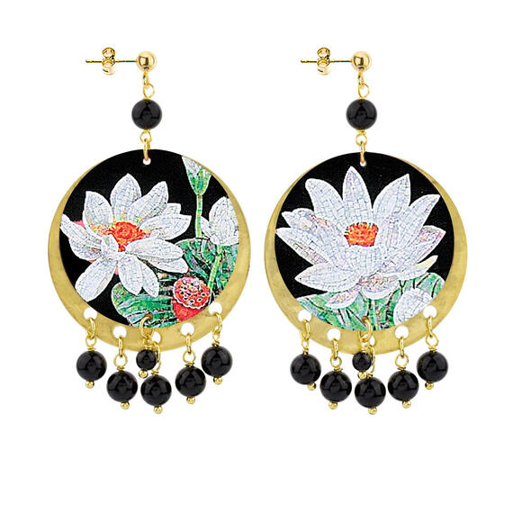 Orecchini Fiore Bianco Classico Nero - Lebole Maison