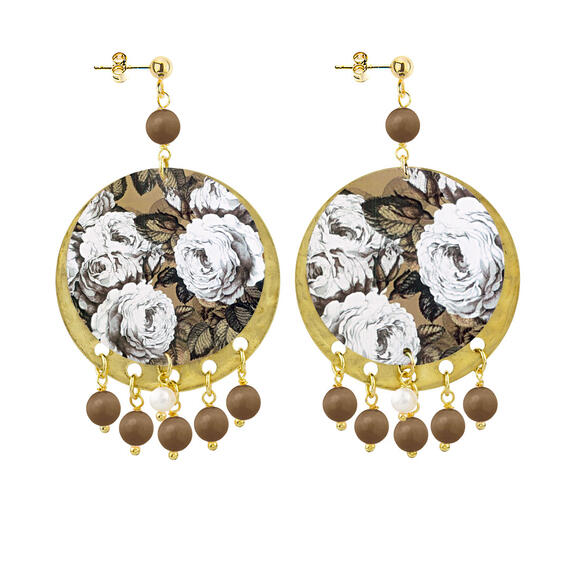 Orecchini Fiori Bianchi Classico Marrone - Lebole Maison