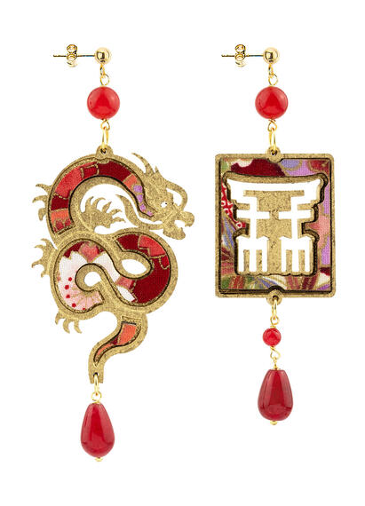 Orecchini Drago Oro Rubino - Lebole Maison