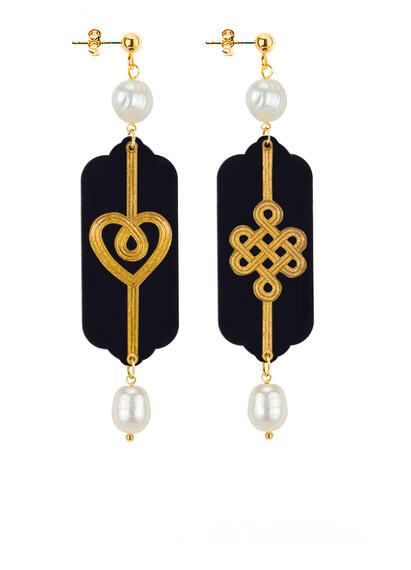 Orecchini Cuore E Infinito Mini Plexi Nero Perla - Lebole Maison