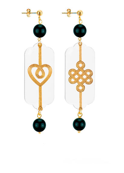 Orecchini Cuore E Infinito Mini Plexi Trasparente Nero - Lebole Maison