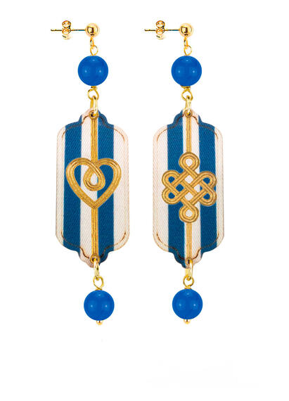 Orecchini Cuore E Infinito Mini Righe Blu - Lebole Maison