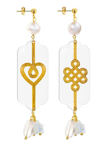 Orecchini Cuore E Infinito Plexi Trasparente Perla - Lebole Maison