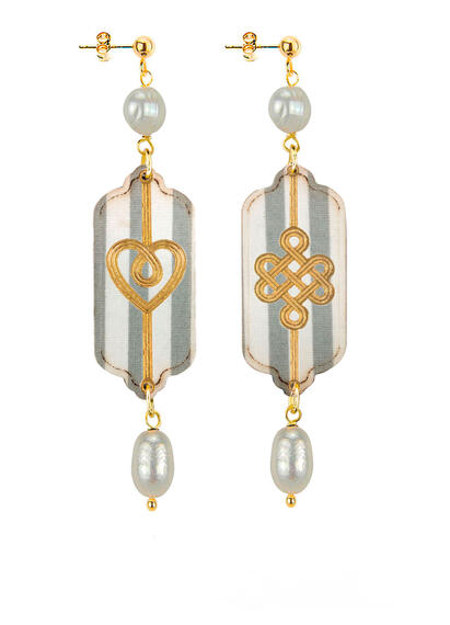 Orecchini Cuore E Infinito Mini Righe Grigio - Lebole Maison